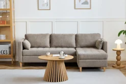 Lulu - Højrevendt og venstrevendt vendbar chaiselong sofa i sand - L: 215 x D: 82 x H: 78 cm