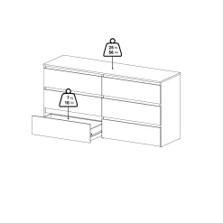 Maise kommode H:70 x B:138 x B:41 cm med 6 skuffer i egelook