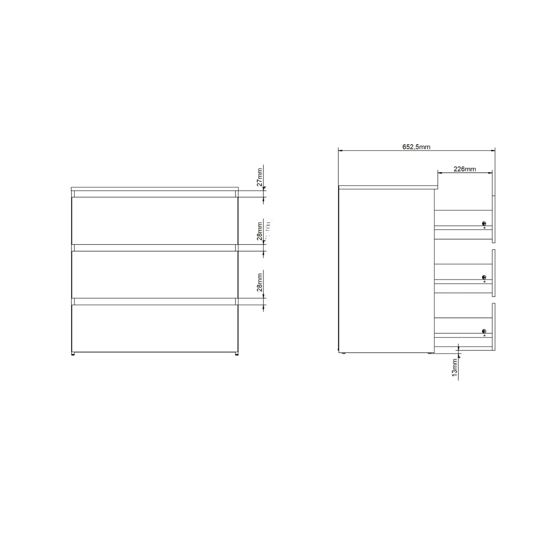 Maise kommode H:70 x B:70 x D:41 cm med 3 skuffer i hvid