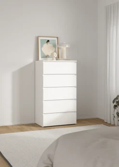 Maise kommode H:114 x B:65 x D:41 cm med 5 skuffer i hvid