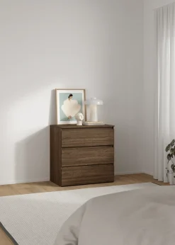 Maise kommode  H:70 x B:70 x D:41 cm med 3 skuffer i røget egelook