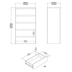 Maise kommode H:114 x B:65 x D:41 cm med 5 skuffer i egelook