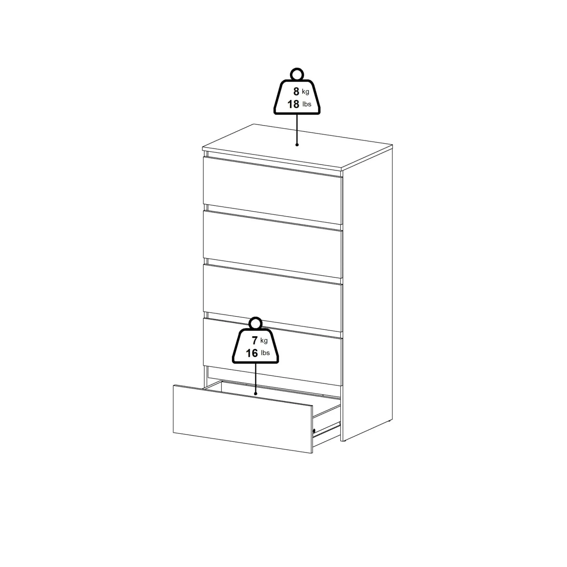 Maise kommode H:114 x B:65 x D:41 cm med 5 skuffer i egelook