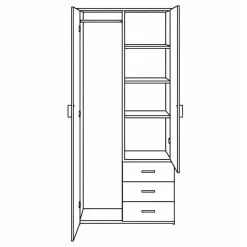 Malia garderobeskab hvid 2 låger 3 skuffer