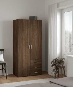 Malia garderobeskab røget egefarve 2 låger 3 skuffer