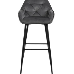 Mario barstol med ryglæn - Grå velour 65 cm