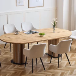 Matteo - Plankebord med lamelfod i olieret/natur massiv eg 300x120x77 cm