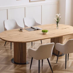 Matteo - Plankebord med lamelfod i olieret/natur massiv eg 240x120x77 cm