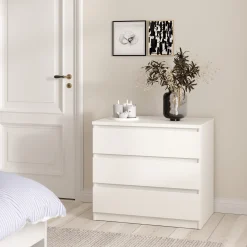 Naia kommode 3 skuffer hvid H: 70 x B: 77 x D: 50 cm