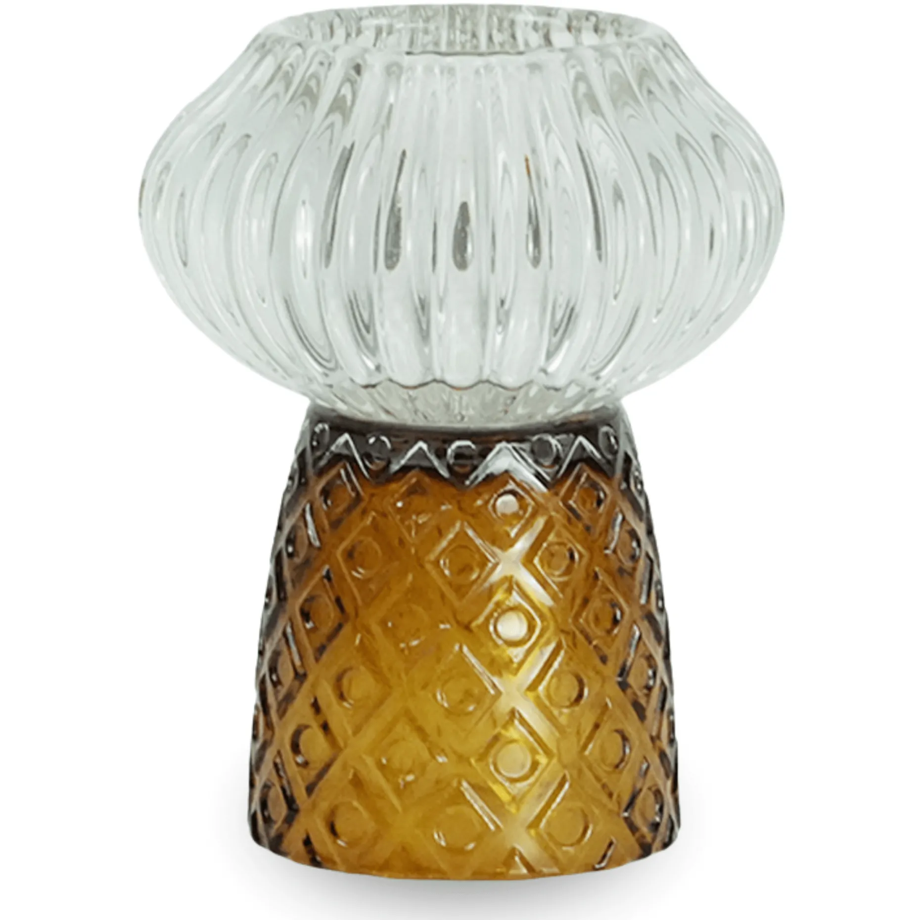 Nori glas fyrfadsstage amber/grå 13,5 cm