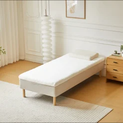 Premium boxmadras seng i beige med 90x200 cm med 7 cm topmadras i memoryskum ekskl. ben