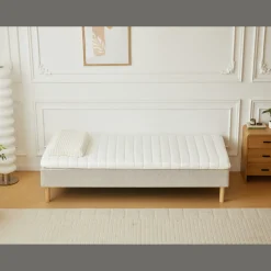 Premium boxmadras seng i beige med 90x200 cm med 7 cm topmadras i memoryskum ekskl. ben