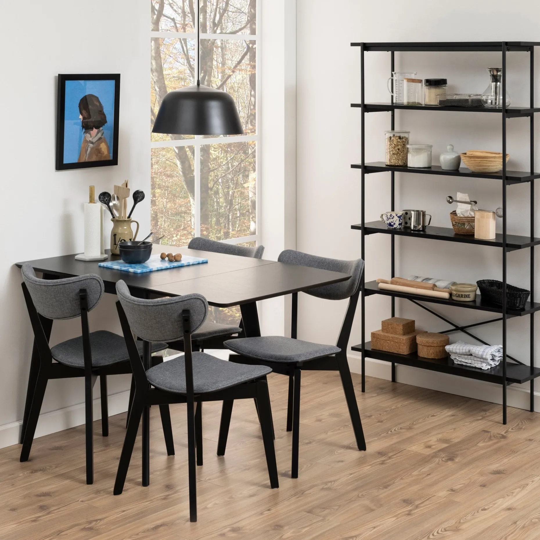 Rickie - Sort klap ud spisebord med tillægsplade i sortlakeret egefiner - 80/120 x 80 cm