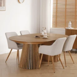 Spisebordssæt - Lewis lamel spisebord Ø120 cm med udtræk i egefiner + 6 x Jenna spisebordsstole i beige