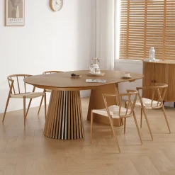 Spisebordssæt - Lewis lamel spisebord Ø120 cm med udtræk i egefiner + 6 x Bella spisebordsstole i egelook