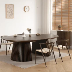 Spisebordssæt - Lewis lamel spisebord Ø120 cm med udtræk i røget egefiner + 6 x Bella spisebordsstole i røget eg