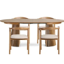 Spisebordssæt - Lewis lamel spisebord Ø120 cm med udtræk i egefiner + 4 x Jocelyn spisebordsstole i eg
