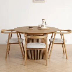 Spisebordssæt - Lewis lamel spisebord Ø120 cm med udtræk i egefiner + 4 x Jocelyn spisebordsstole i eg