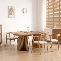 Spisebordssæt - Lewis lamel spisebord Ø120 cm med udtræk i egefiner + 4 x Jocelyn spisebordsstole i eg