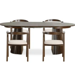 Spisebordssæt - Lewis lamel spisebord Ø120 cm med udtræk i røget egefiner + 4 x Jocelyn spisebordsstole i røget eg