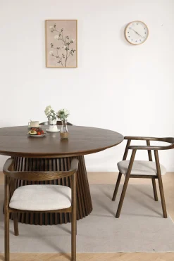 Spisebordssæt - Lewis lamel spisebord Ø120 cm med udtræk i røget egefiner + 4 x Jocelyn spisebordsstole i røget eg