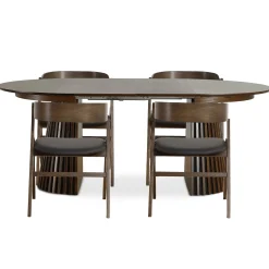 Spisebordssæt - Lewis lamel spisebord Ø120 cm med udtræk i røget egefiner + 4 x Samantha spisebordsstole i røget eg
