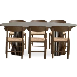 Spisebordssæt - Lewis lamel spisebord Ø120 cm med udtræk i røget egefiner + 6 x Madison spisebordsstole i røget eg med fletsæde