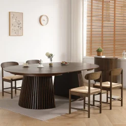 Spisebordssæt - Lewis lamel spisebord Ø120 cm med udtræk i røget egefiner + 6 x Madison spisebordsstole i røget eg med fletsæde