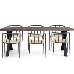 Spisebordssæt - Susan plankebord i røget eg 200 cm + 6 x Bella spisebordsstol i røget egelook med fletsæde