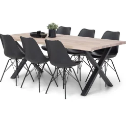 Susan plankebord - 200x95 cm - i hvidolieret eg med krydsben - (Forberedt til tillægsplader)