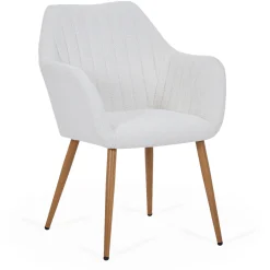 Vanessa spisebordsstol med armlæn - hvid boucle og egelook