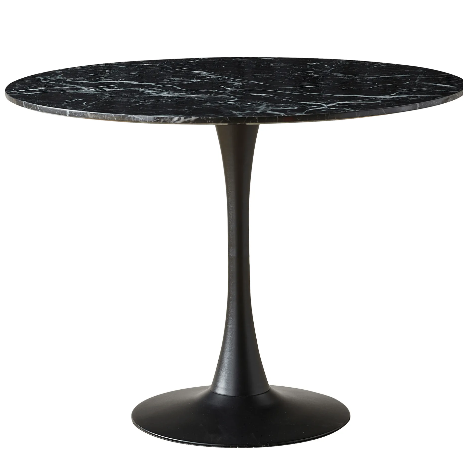 Zander - Rundt sort marmor-look spisebord med trompetfod - Ø100 cm