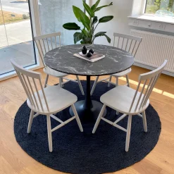 Zander - Rundt sort marmor-look spisebord med trompetfod - Ø100 cm