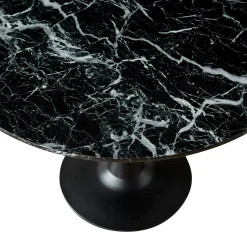 Zander - Rundt sort marmor-look spisebord med trompetfod - Ø100 cm
